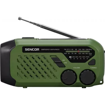 Portatīvais FM/AM radio SENCOR SRD1000SCLGR ar Bluetooth, saules/roku griešanas/USB-C uzlādi, 2000mAh akumulators, IPX4, LED gaismas