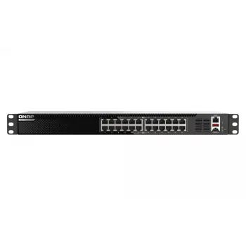 QNAP QSW-M3224-24T tīkla slēdzis, pārvaldīts L3, 10G Ethernet (100/1000/10000), 1U, melns, sudrabs