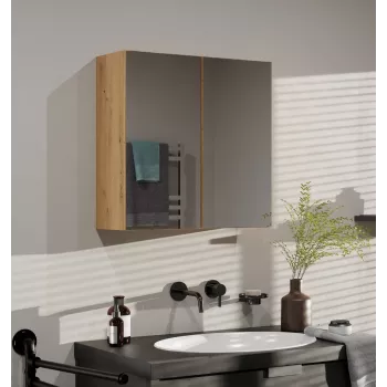Pie sienas montējama vannas istabas skapja virspuse POLA 2DL ARTISAN — ozola krāsā, 600×220×600 mm, 3 plaukti