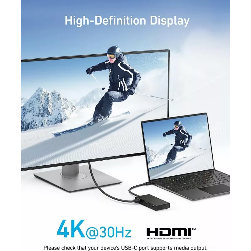 Anker 332 A8356G11 USB-C centrmezgls 5-in-1, 4K HDMI vienam monitoram, melns
