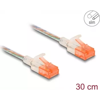 Tīkla kabelis DeLOCK RJ45 Cat.6A U/UTP Slim 0,3m Caurspīdīgs