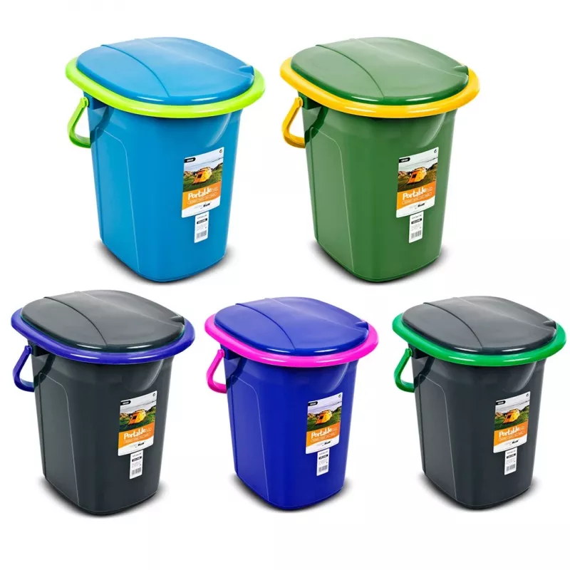 GreenBlue GB320BL Pārnēsājams tualetes spainis ar vāku un rokturi, 19L, izturīgs un stabils