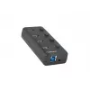 USB centrmezgls NATEC MANTIS USB 2.0 Type-B — 4x USB 3.2 Gen 1 Type-A porti, melns, 0,8 m kabelis, tīkla adapteris, barošanas slēdzis