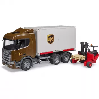 Scania Super 560R transportlīdzeklis ar UPS konteineru un autoiekrāvēju
