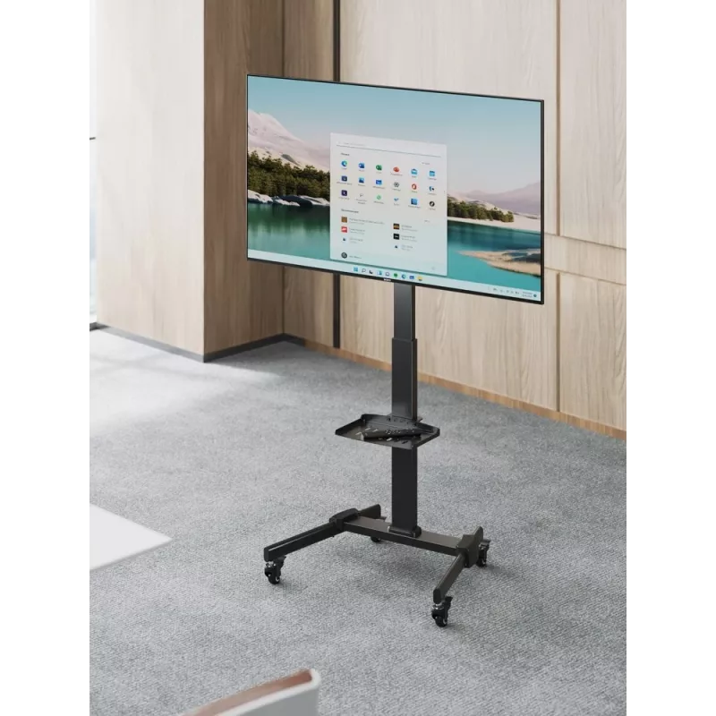 TV statīvs GEMBIRD TVS-55T-01 32–55 collu televizoriem, tērauds, augstuma regulējams VESA 100x100–400x400, slīpums, riteņi, max slodze 35 kg