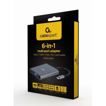 Gembird a-CM-COMBO6-01 USB-C 6-in-1 Doks/Portu replikators