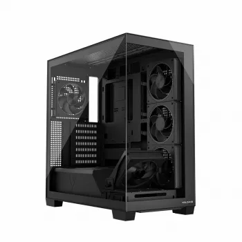 PC korpuss MODECOM Volcano Stellar 5F ATX Midi Tower, rūdīts stikls, 5 iebūvēti ventilatori, USB-C, atbalsta microATX/ATX, max GPU 420mm, CPU dzesētāja augstums 175mm