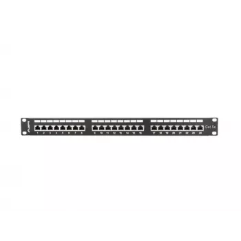 Patch panel 1U LANBERG PPS5-1024-B — 24 portu RJ-45 Cat5, metāls, melns, stiprināšana statīvā