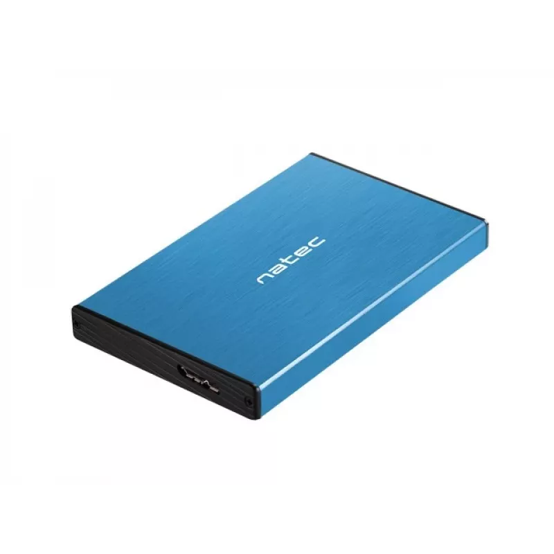 Ārējais HDD/SSD korpuss NATEC Rhino GO 2.5 collas — USB 3.0, SATA III, līdz 4 TB, 9.5 mm, alumīnijs, zils