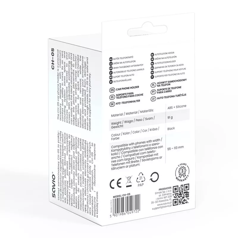 SAVIO CH-05 auto telefona turētājs, kas piestiprināms ventilācijas restēm