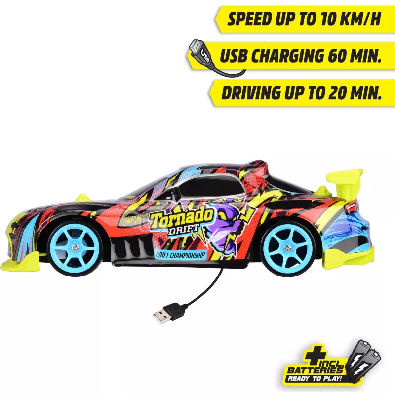 Radio vadāma automašīna Dickie Tornado Drift RTR 2.4 GHz — gatava braukšanai drifta mašīna