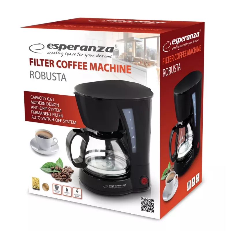 Pilienu kafijas automāts ESPERANZA EKC006, 0.6 L ūdens tvertne, 650 W, melns