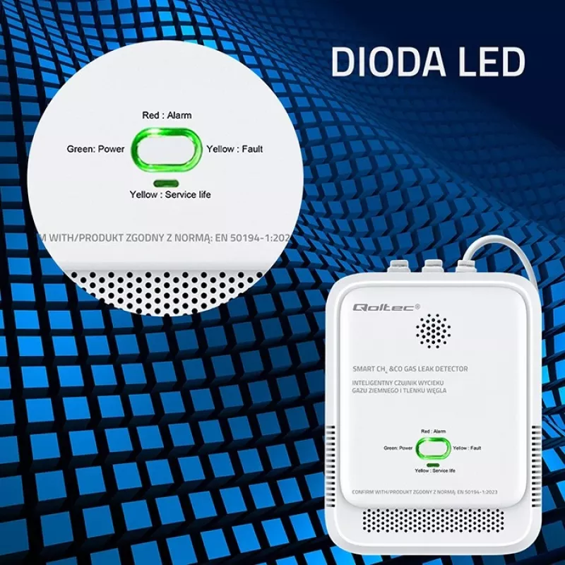 Gāzes noplūdes un oglekļa monoksīda detektors ar LED indikāciju