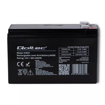 Nepārtrauktās barošanas avota akumulators QOLTEC 53031 12V 9Ah zaļš, 152×94×65 mm, 2.35 kg