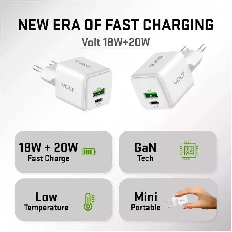 YENKEE YAC G38 20W 3A Power Delivery USB-C un USB-A sienas lādētājs