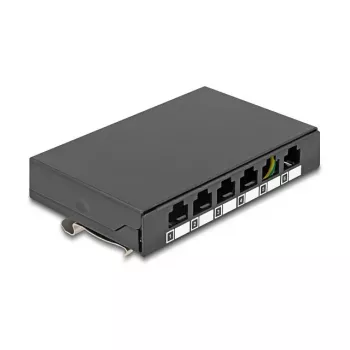 DELOCK 90628 Tukšs panelis 6 portu Keystone RJ moduļiem, melns, metāls, galda/sienas/DIN-sliedes montāžai