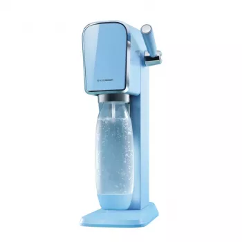 Gāzētājs SODASTREAM Art Blue Steel — 1 L plastmasas pudele, 60 L oglekļa dioksīda baloniņš, 173×245×430 mm