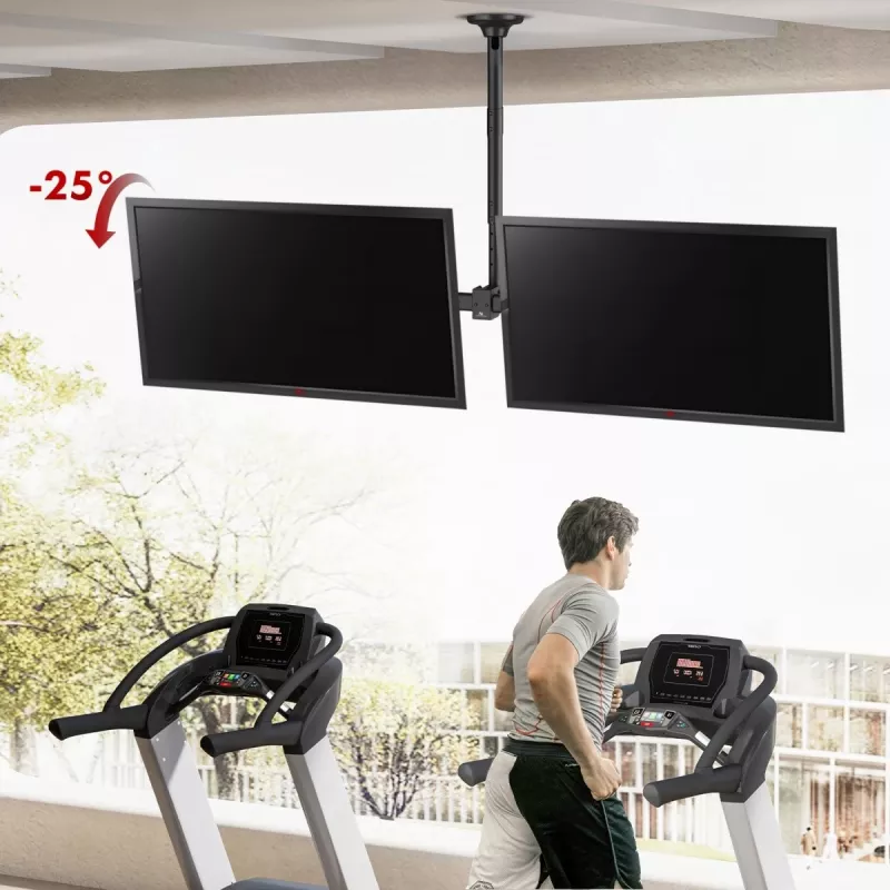 Griestu stiprinājums MACLEAN MC-111 B diviem televizoriem, max slodze 2×40 kg, max VESA 600×400