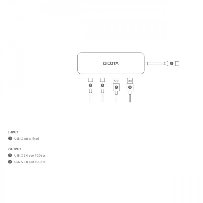 USB-C centrmezgls DICOTA D32061 10000 Mbit/s Sudrabs
