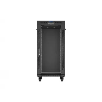 Tīkla skapis LANBERG 19 inch 24U 600x800 mm melns ar stikla durvīm un LCD izgriezumu (Flat Pack) v2