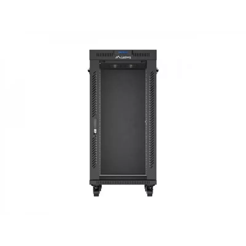 Tīkla skapis LANBERG 19 inch 24U 600x800 mm melns ar stikla durvīm un LCD izgriezumu (Flat Pack) v2