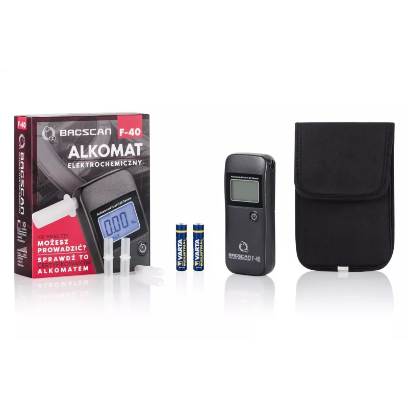 Alkohola testeris BACscan F-40, bezkontakta, BAC 0–4%, 1% precizitāte, 20s iesildīšanās, LCD, baterija AAA×2