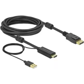 Video kabeļa adapteris DeLOCK 85966 5m HDMI Type A DisplayPort USB Type-A Melns