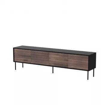 TV skapis CORTINA 4D 200x40x55 cm, melna virsma, valriekstu fasādes