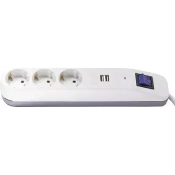Pagarinātājs REV ICE 3 ligzdas ar USB portiem un slēdzi, 1,4 m vads, balts