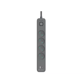 Tracer Power Line+ TRALIS47026 pagarinātājs, 4 ligzdas, USB-A + USB-C PD 18 W, 1,5 m, grafīta krāsā