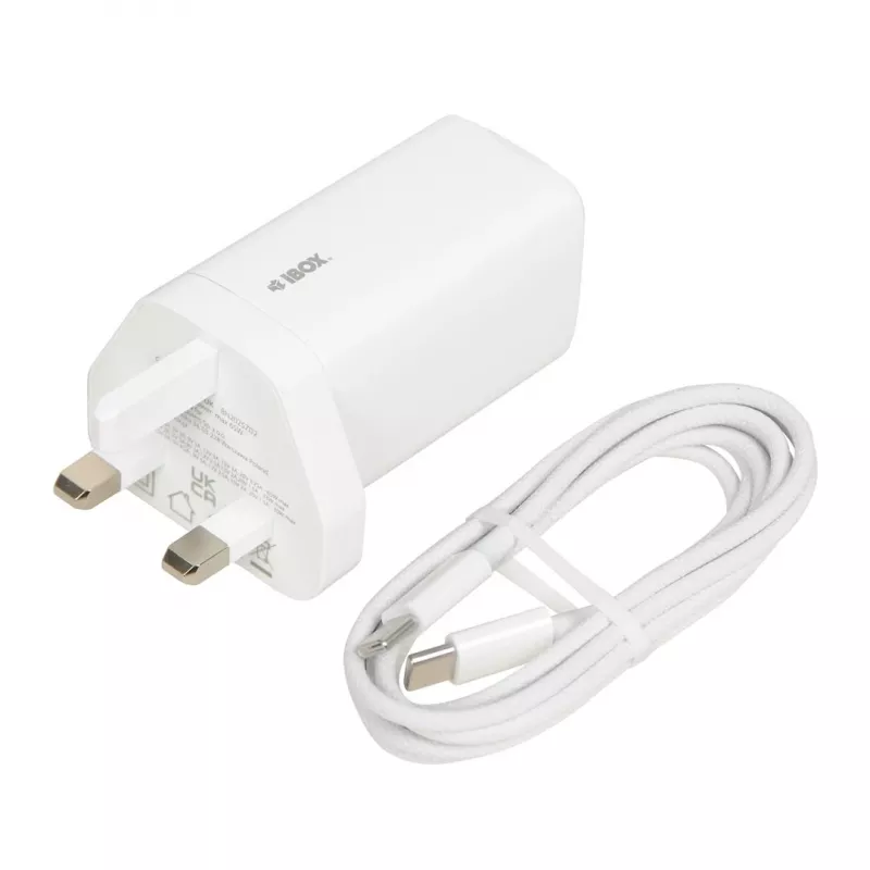 iBOX C-65 White, GaN 65W universāls lādētājs UK spraudnis