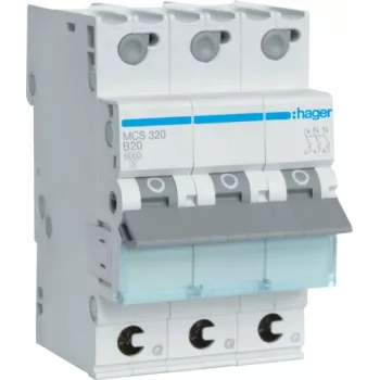 Hager MCS320 slēdzis, 20 A, C tips, 3 moduļi