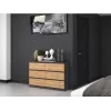Kumode Top e shop M6 120 — Antracīts/Ozols, 6 atvilktnes, 1200×300×770 mm, skaidu plātne