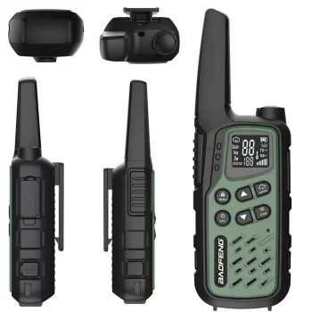 Pārnēsājamas rācijas Baofeng BF-T25E komplekts — 16 kanāli, 2×1400 mAh Li-Ion, VOX, LCD, zaļš, 2 gab.