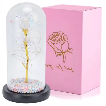 Mūžīgā roze stiklā Extralink Home, balta LED gaisma