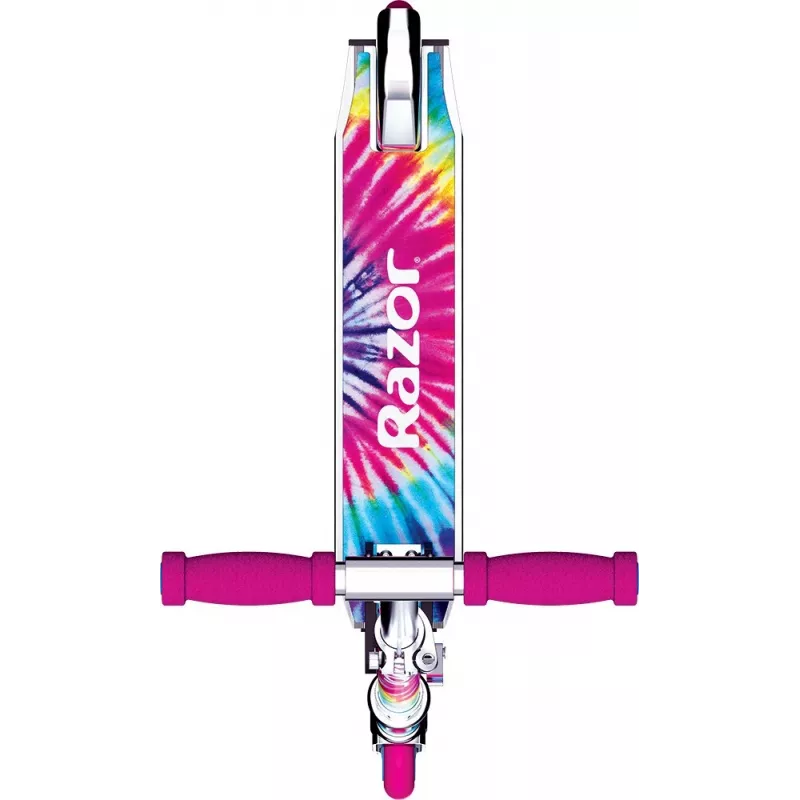 Bērnu skrejritenis Razor A Tie-Dye — alumīnija salokāms 2-riteņu skrejritenis, regulējams stūres augstums, ABEC-5, maks. slodze 65 kg