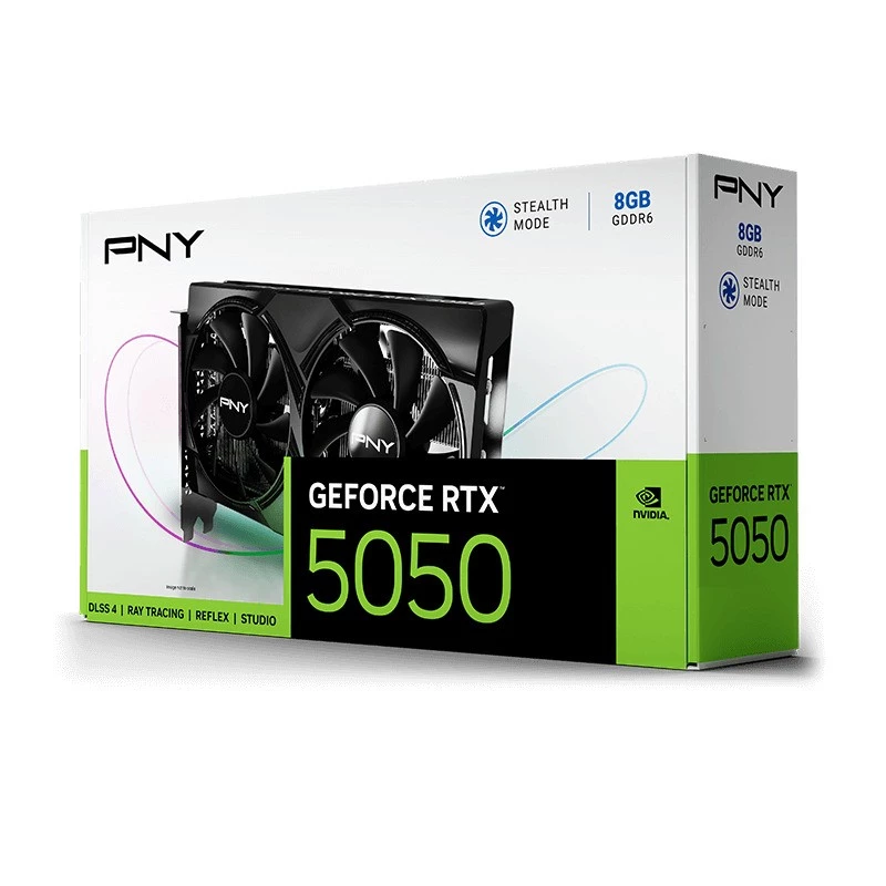 Grafikas karte PNY GeForce RTX 5050 — 8 GB GDDR6, 2317 MHz, 128 bitu, PCIe x8 5.0, divu ventilatoru dzesēšana