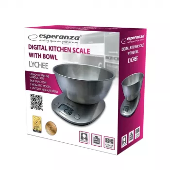 Virtuves elektroniskie svari ESPERANZA LYCHEE — 5 kg, 1 g precizitāte, nerūsējošā tērauda bļoda 21 cm