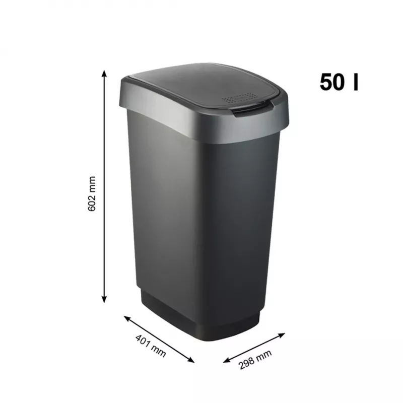 Rotho Twist rotējošs atkritumu spainis 50 l, sudraba krāsā