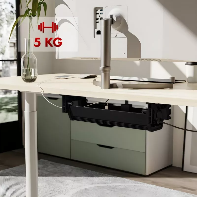 Kabeļu paliktnis zem galda MACLEAN MC-106B — melns, ABS, maksimālā slodze 5 kg