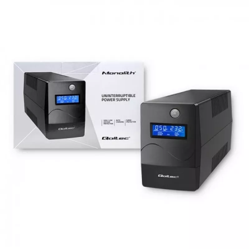 Qoltec Monolith nepārtrauktās barošanas avots (UPS) Double-conversion (Online) 1 kVA 600 W 2 SCHUKO kontaktligzdas