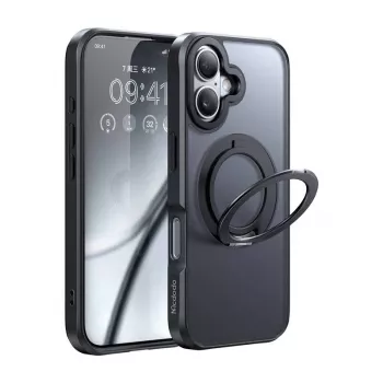 Aizsargmaciņa McDodo PC-4931 ar MagSafe un statīvu iPhone 16 Plus — melna