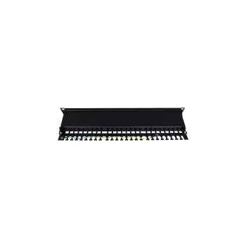 Patch Panel 19 inch 24 Porti, CAT6, S/FTP, 1U, ar Kabeļa Atbalstu, Melns