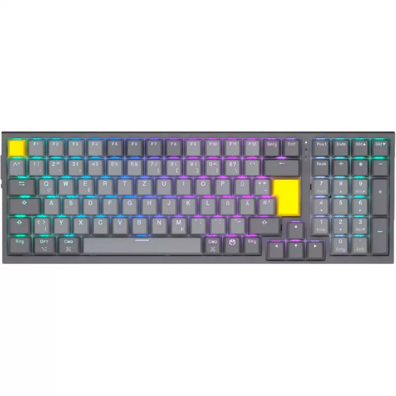 Celeris 1800, spēļu tastatūra pelēka, DE izkārtojums, ENDORFY Yellow by Gateron