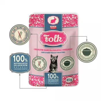 FOLK Kaķēns Smalkā truša delikatese - slapjā kaķu barība - 85g
