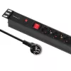 Qoltec 53993 19 collu 1U rack PDU ar pārsprieguma aizsardzību, 6x Schuko, 16 A, 2 m, melns