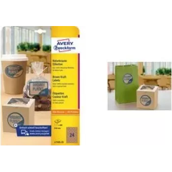 AVERY apaļās etiķetes L7105-25 40 mm kraftpapīrs 100% – 25 loksnes iepakojumā