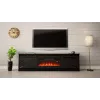 TV statīvs ar kamīnu Cama Meble GRANERO — 200 x 56.7 x 35 cm, melns/melns spīdums, 2 durvis, 2 plaukti, bīdāmās durvis, MDF/skaidu plātne