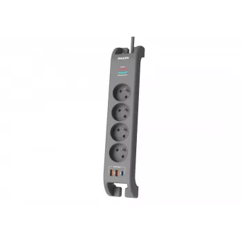 Philips 4 kontaktligzdu pārsprieguma aizsargs ar 2 m kabeli, 3×US