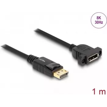 DeLOCK DisplayPort 1.4 kabelis 8K 30 Hz tēviņš-mātīte 1 m paneļmontāžai melns